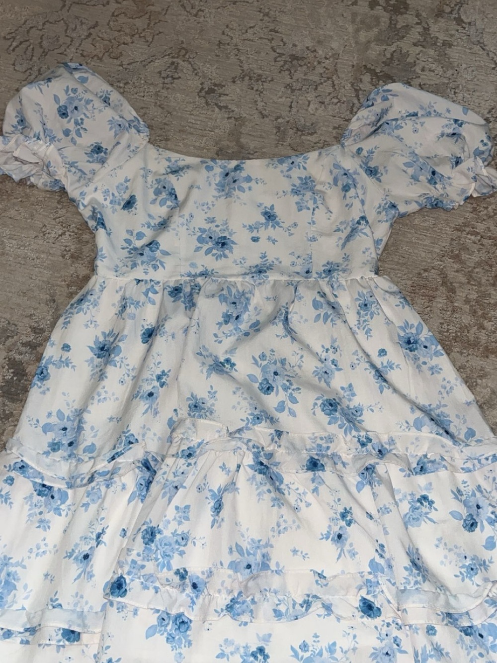 Altar'd State White and Light Blue Floral Puff Sleeve Dress - Picture 1 of 1